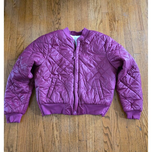 Offline By Aerie Magenta Sherpa Lined Button Up Puffer Coat Size Large - Picture 1 of 10